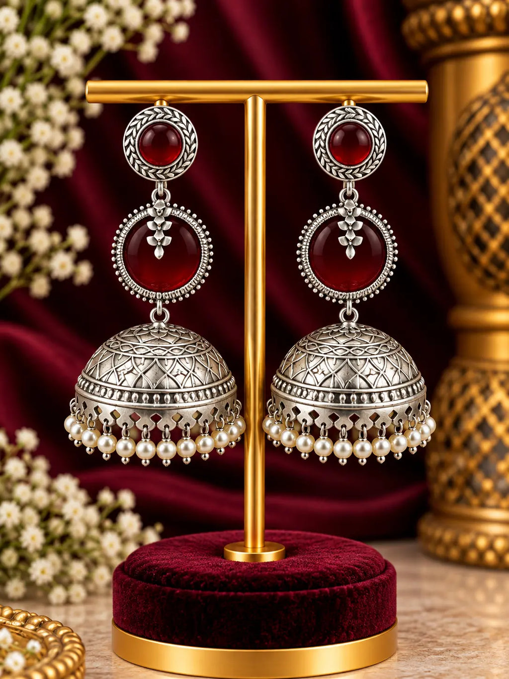 Oxidised Silver Jhumka Earrings