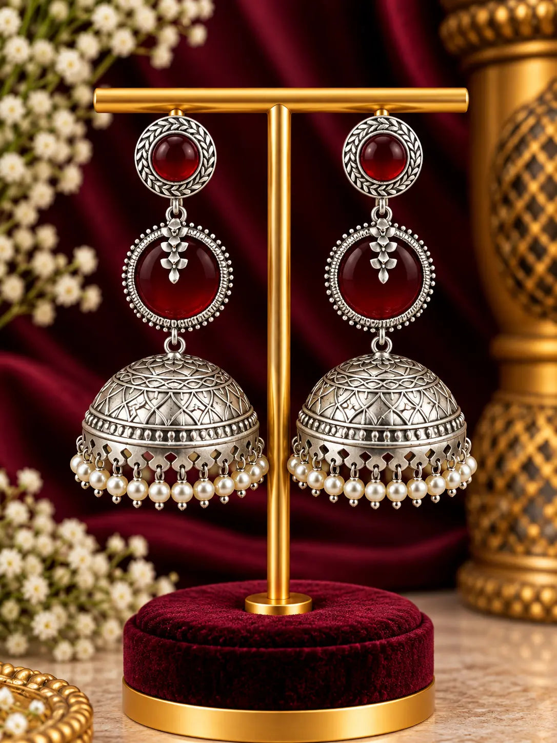 Oxidised Silver Jhumka Earrings