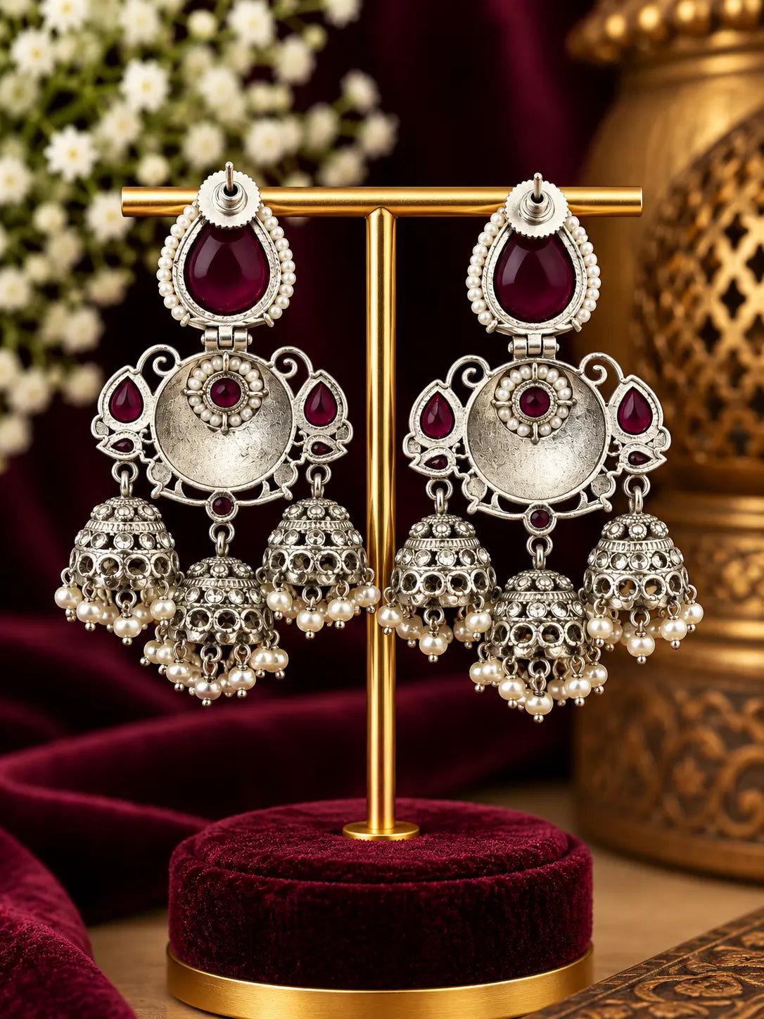 Pearl Oxidised Jhumka Earrings