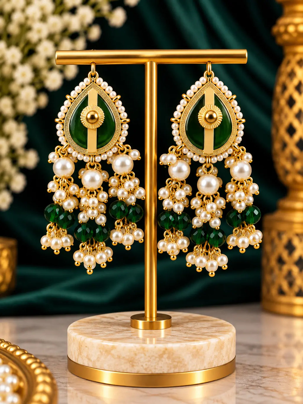 Stone Pearl Drop Statement Earrings