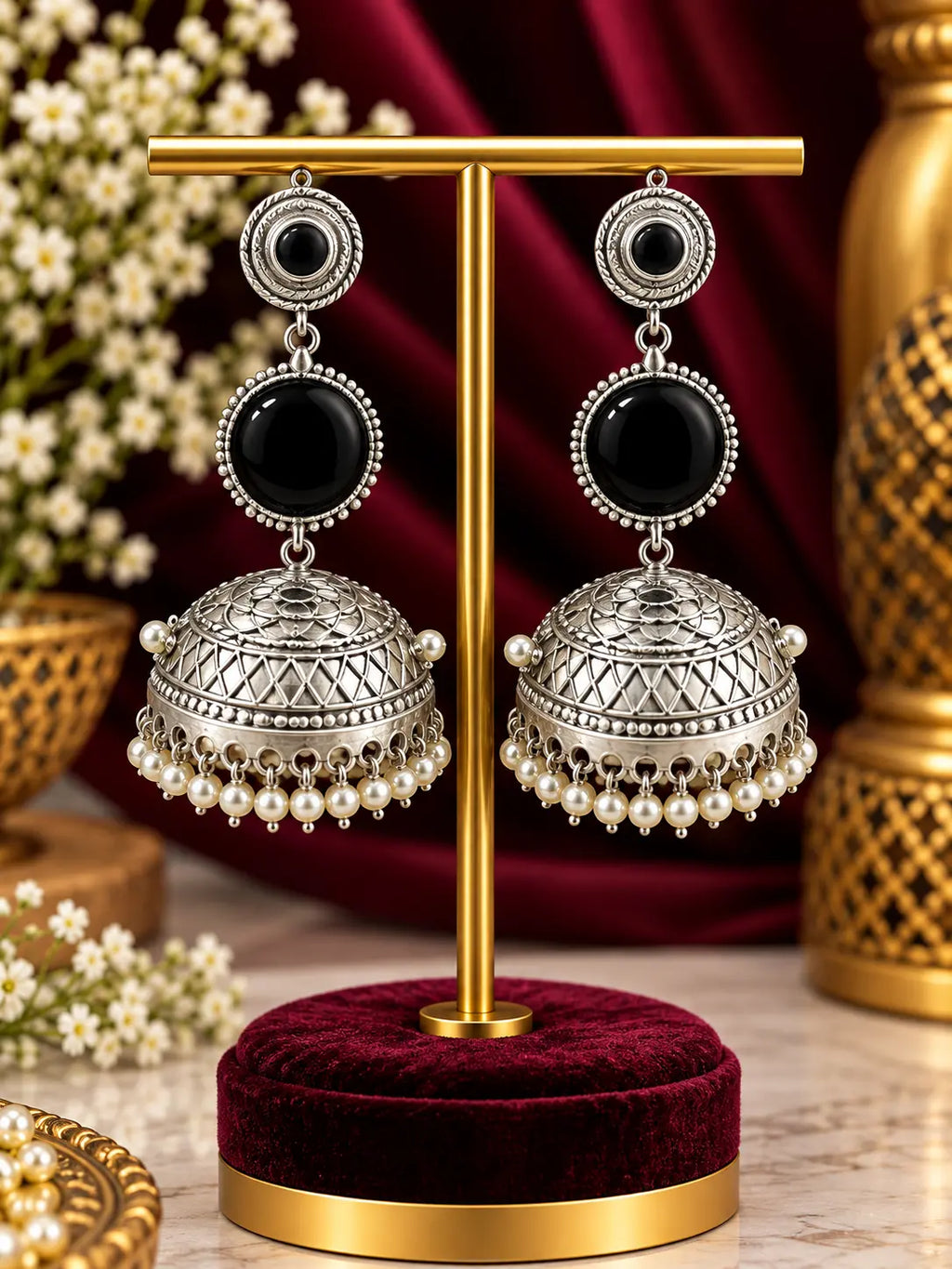 Oxidised Silver Jhumka Earrings