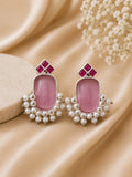 Elegant Pink & Green Stone Pearl Earrings