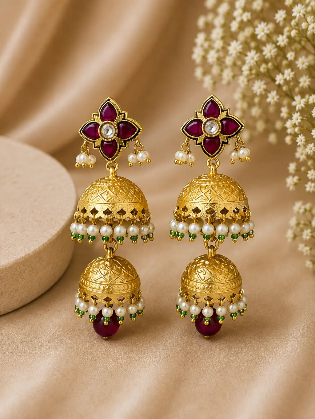 Traditional Floral Jhumka Earrings