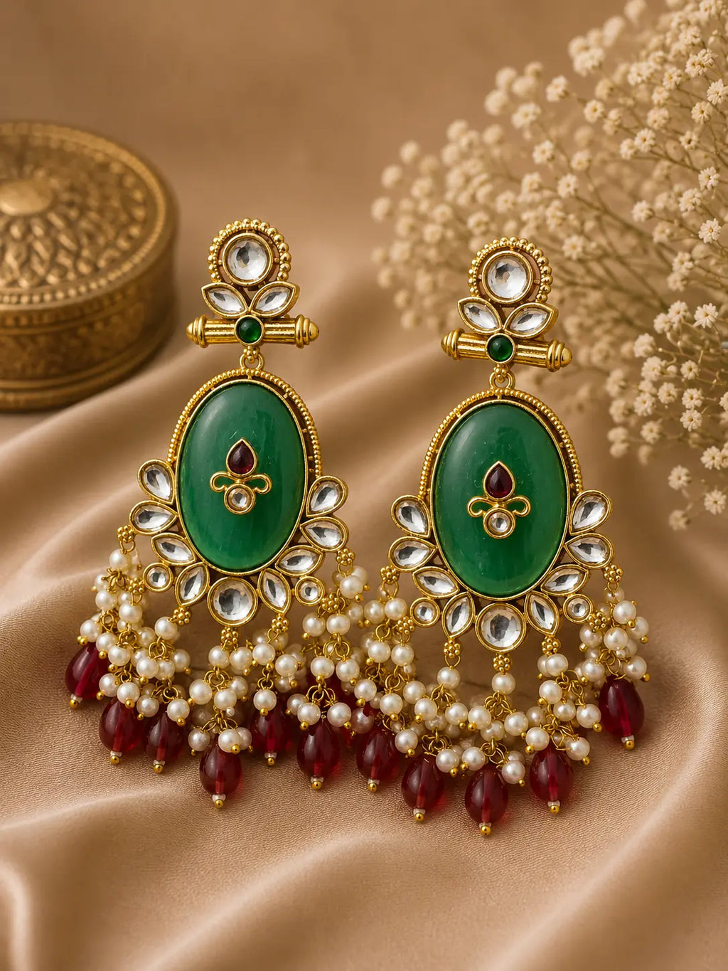 Traditional Kundan Pearl Chandbali Earrings