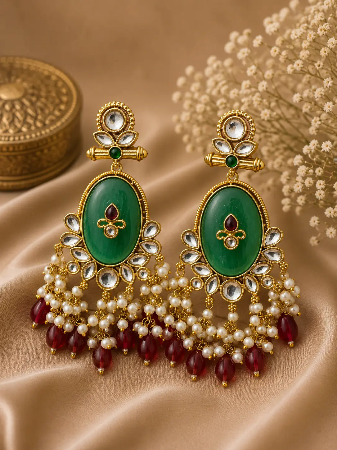 Traditional Kundan Pearl Chandbali Earrings