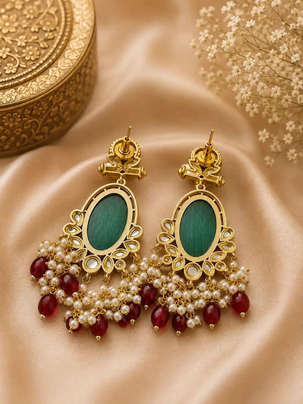 Traditional Kundan Pearl Chandbali Earrings