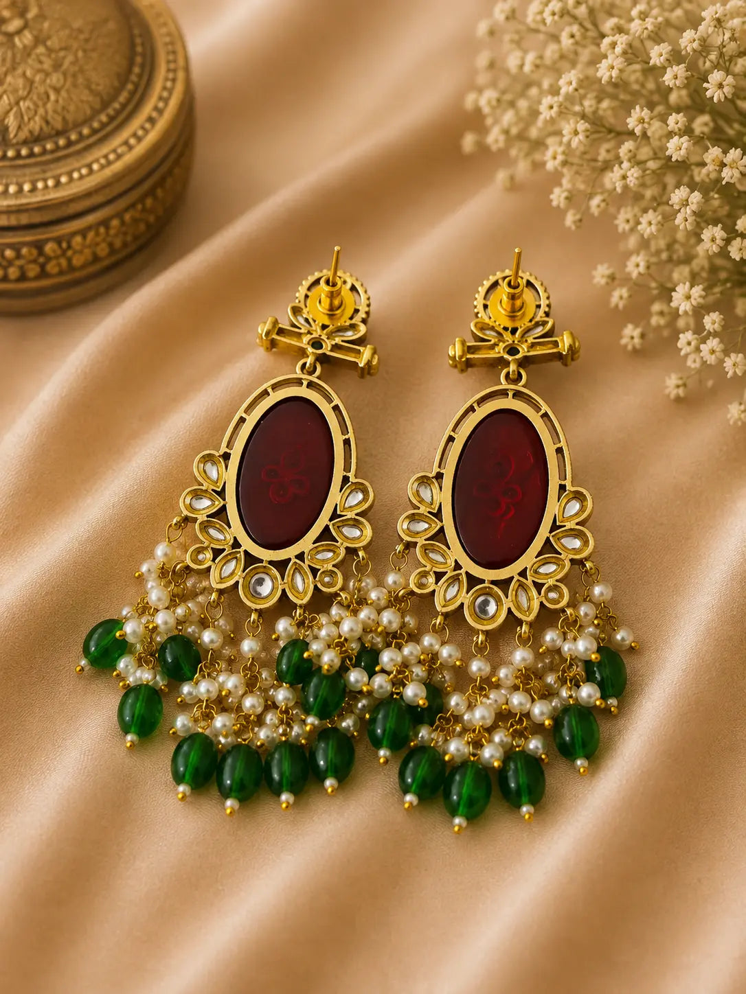 Traditional Kundan Pearl Chandbali Earrings