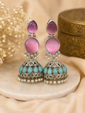Silver-Plated Jhumka Earrings with Pearl Drops