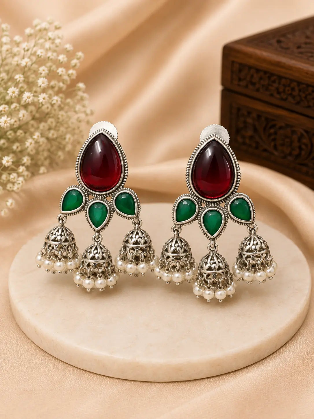 Dual-Tone Stone Jhumka Earrings
