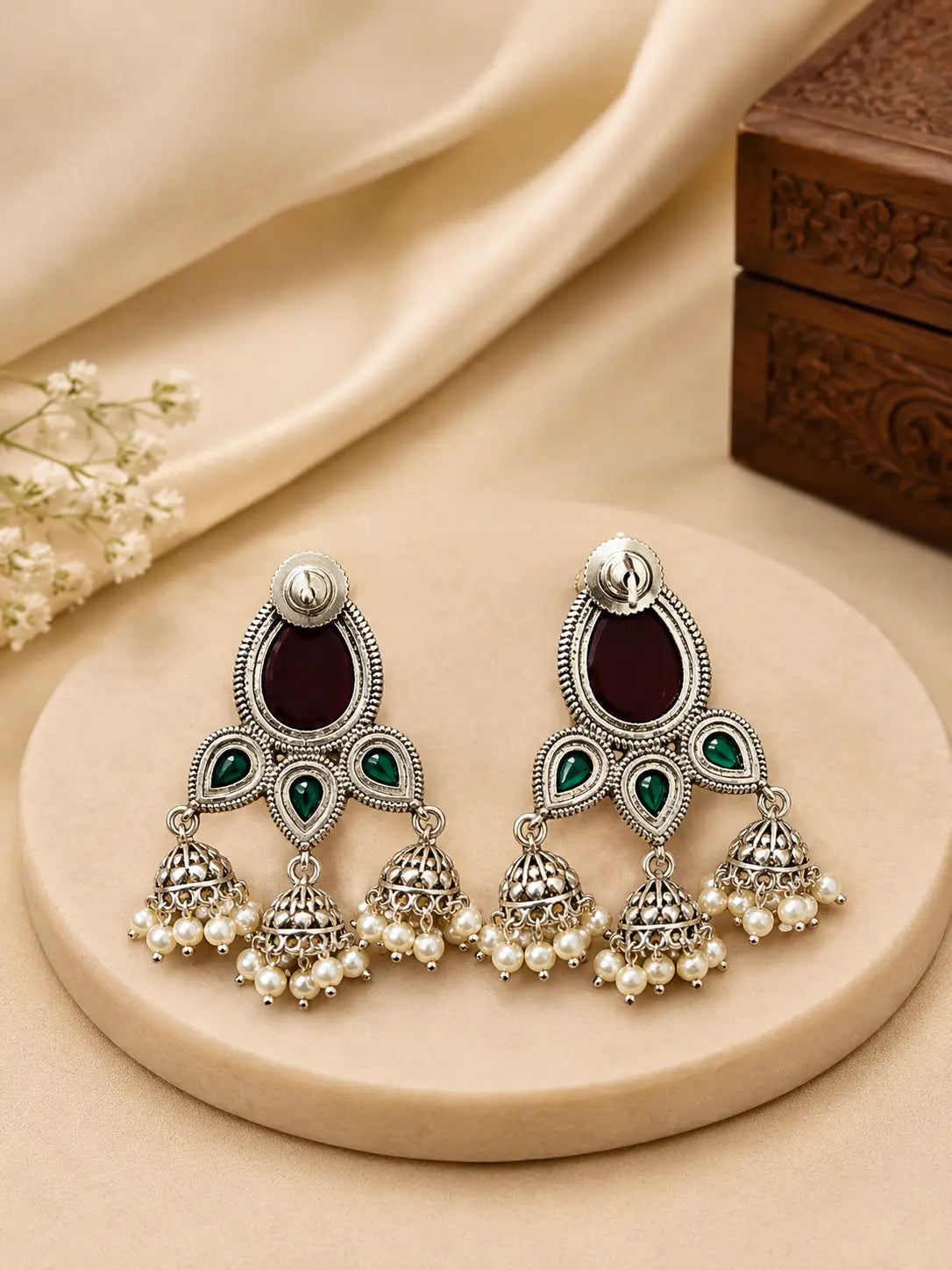 Dual-Tone Stone Jhumka Earrings