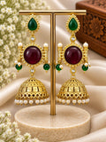 Stone Jhumka Earrings with Pearl Drops