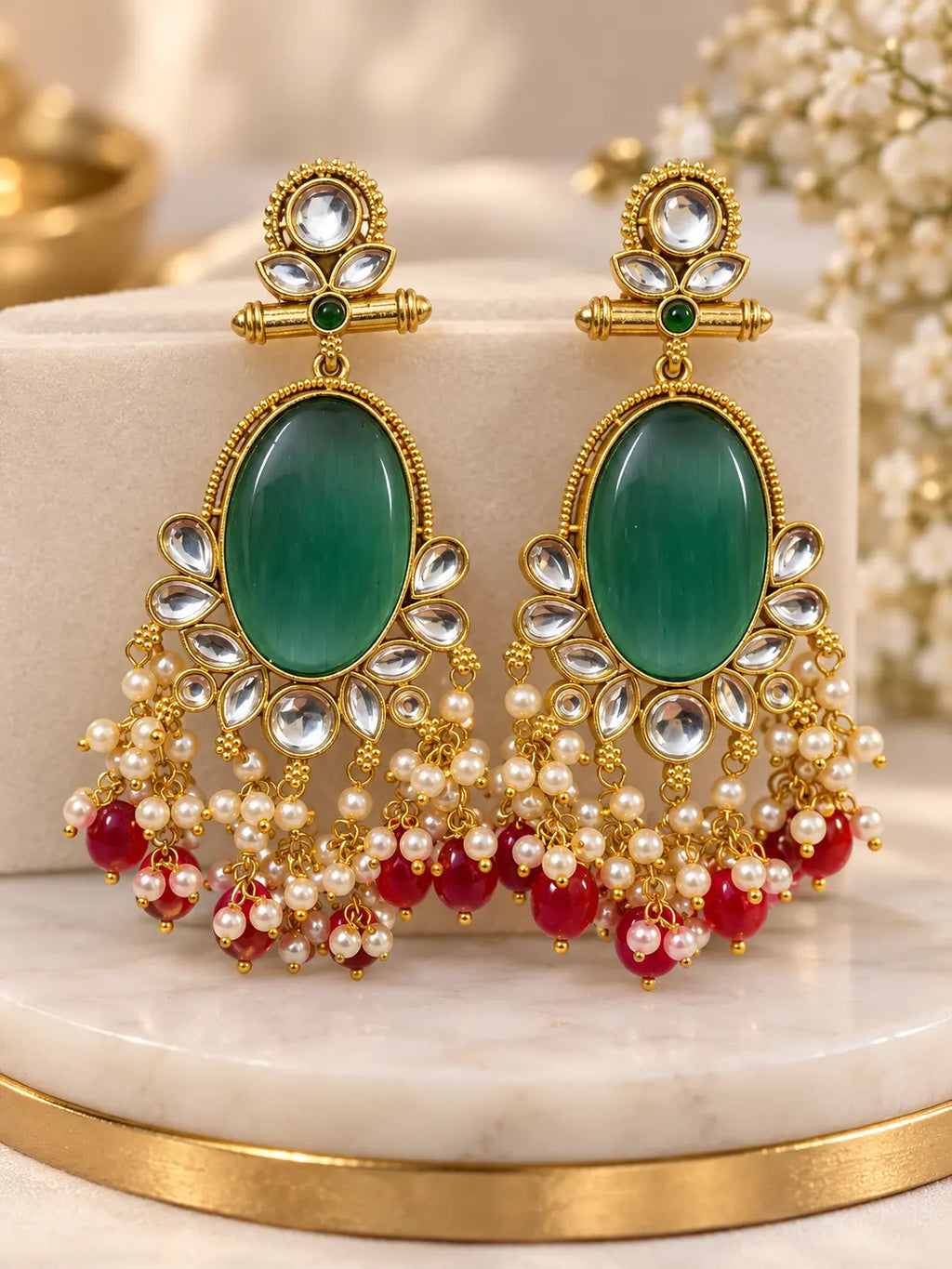 Kundan Pearl Chandelier Earrings