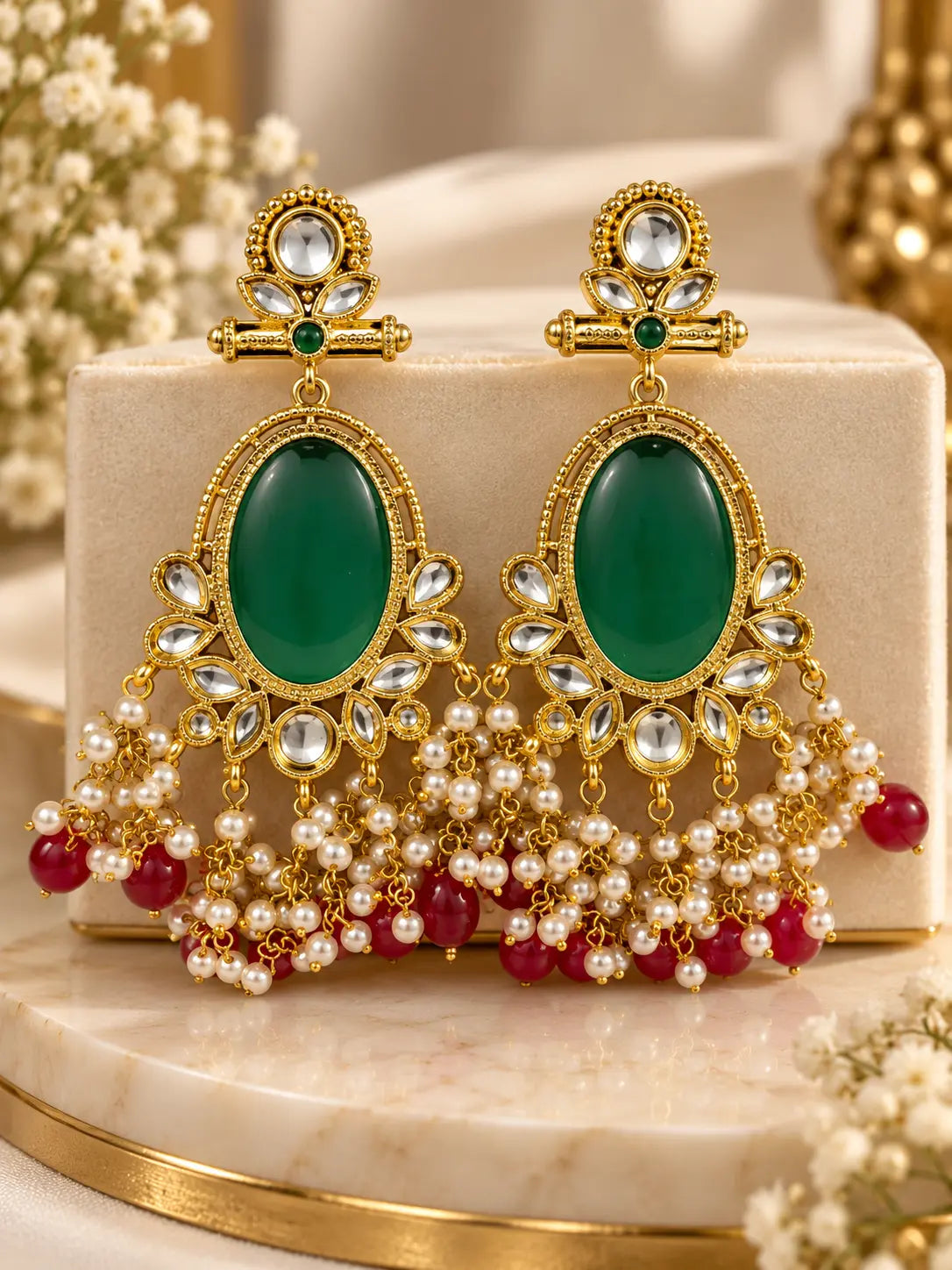 Kundan Pearl Chandelier Earrings