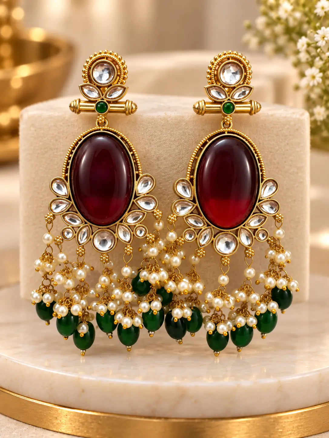 Kundan Pearl Chandelier Earrings