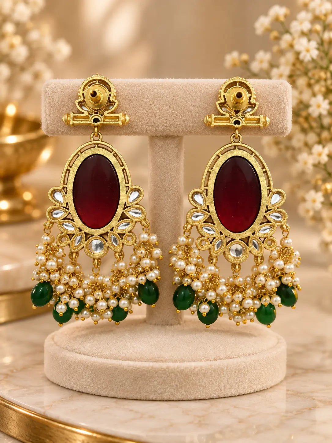 Kundan Pearl Chandelier Earrings
