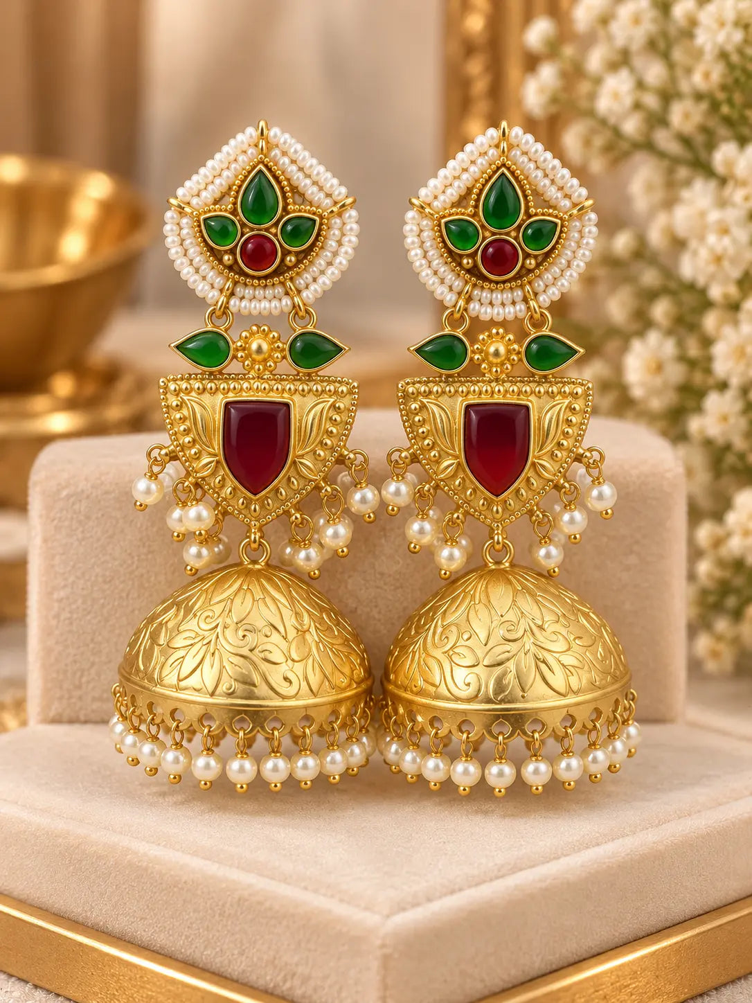 Traditional Pearl Jhumka Earrings