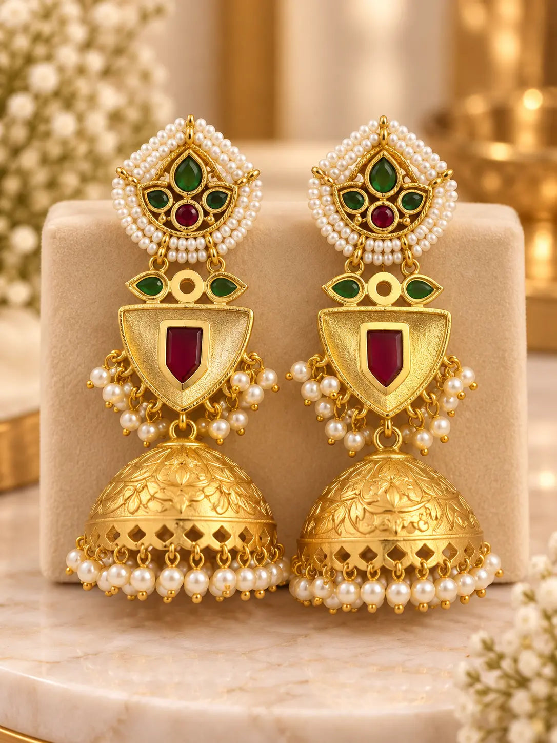 Traditional Pearl Jhumka Earrings