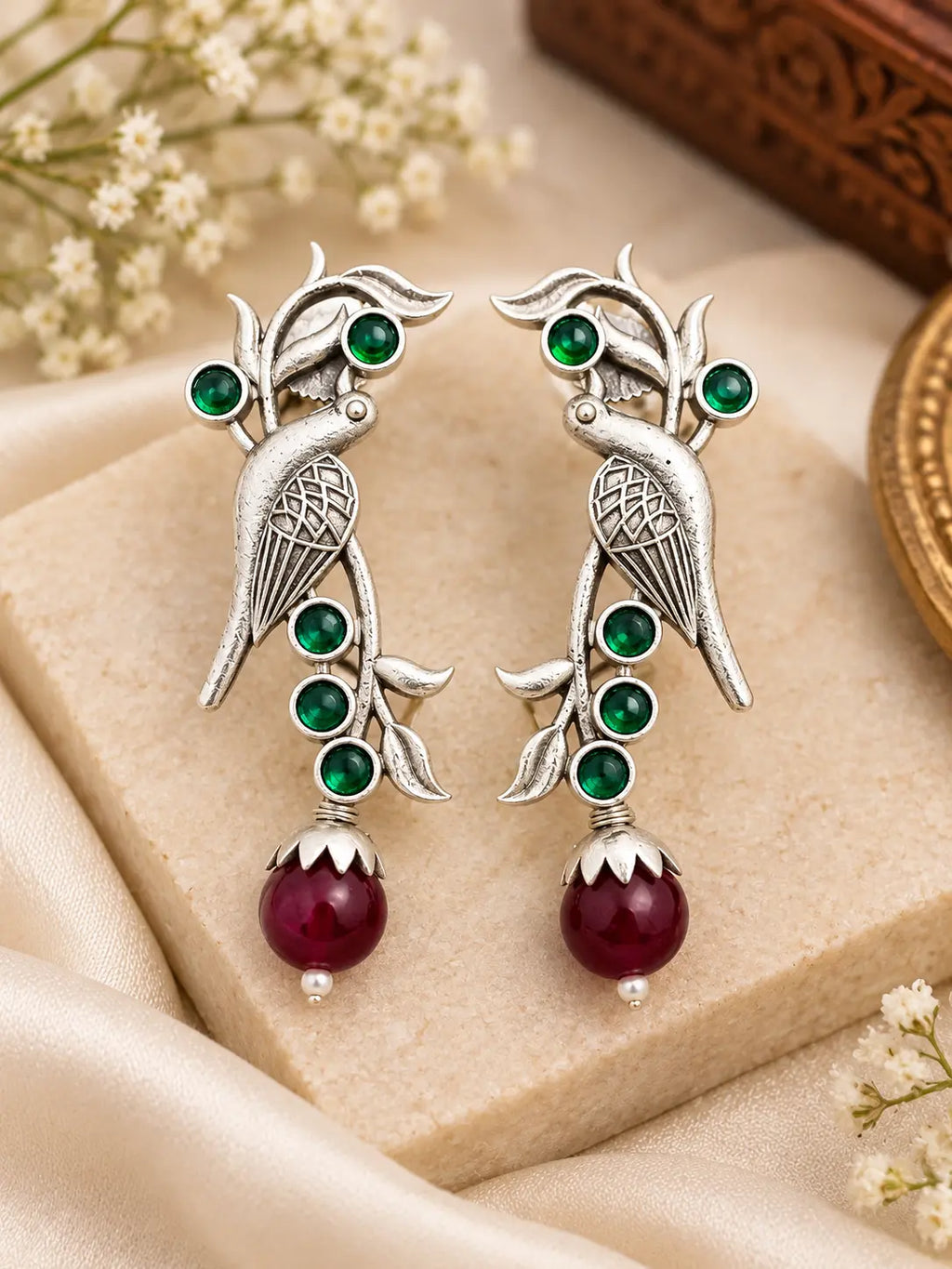 Royal Peacock Onyx Silver Statement Earrings