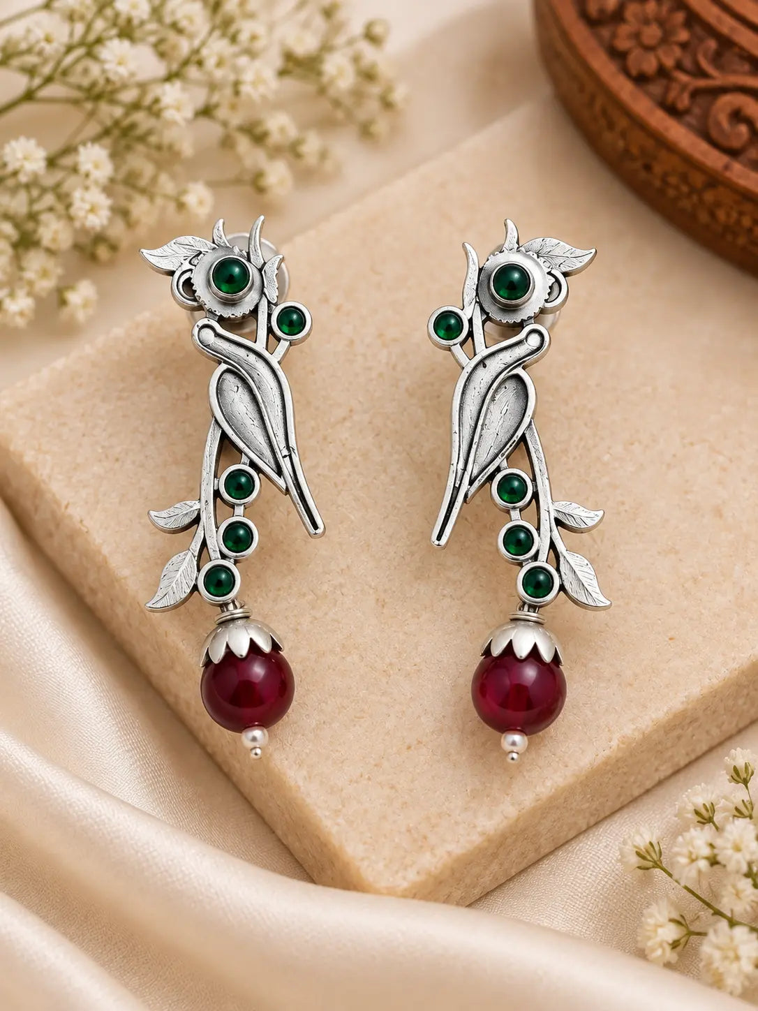 Royal Peacock Onyx Silver Statement Earrings
