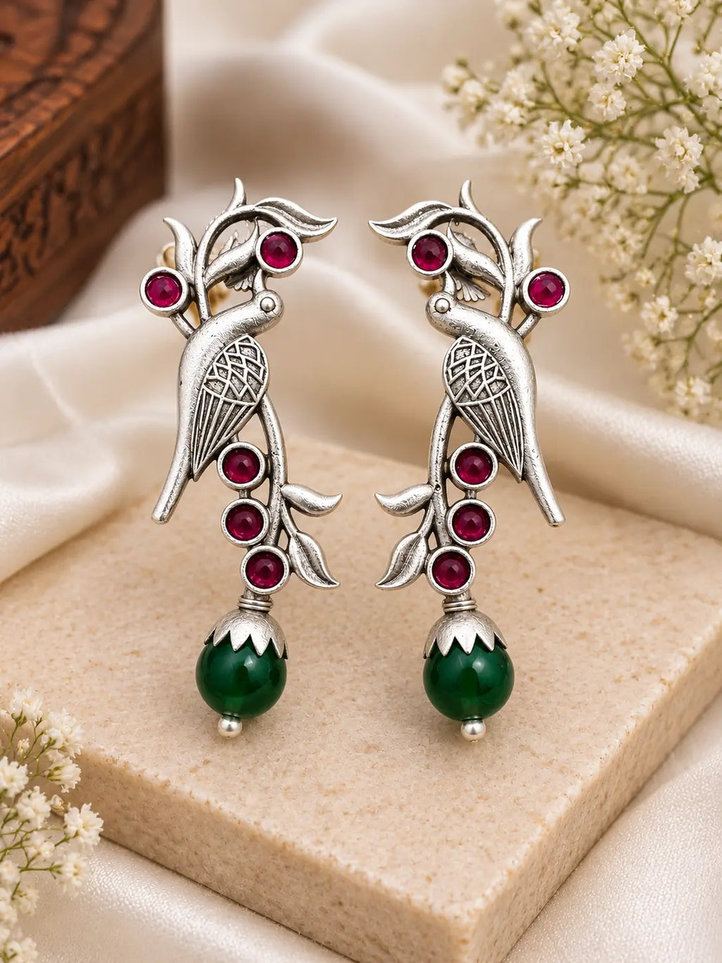 Royal Peacock Onyx Silver Statement Earrings