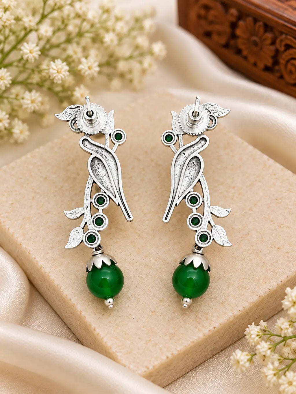 Royal Peacock Onyx Silver Statement Earrings