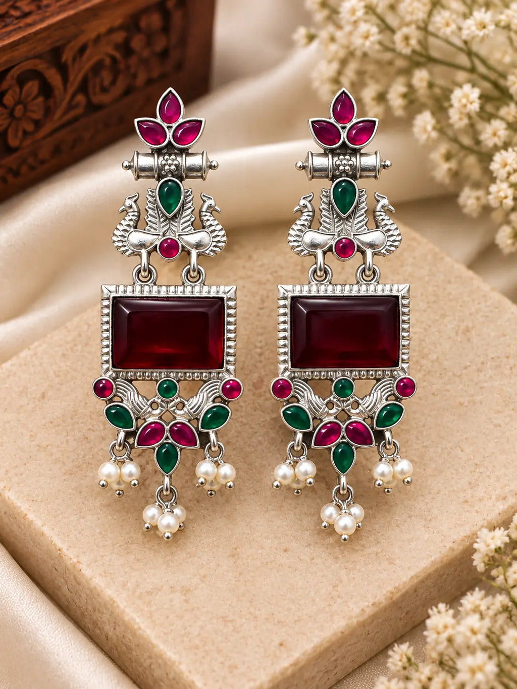 Elegant Dual-Tone Peacock Motif Statement Earrings