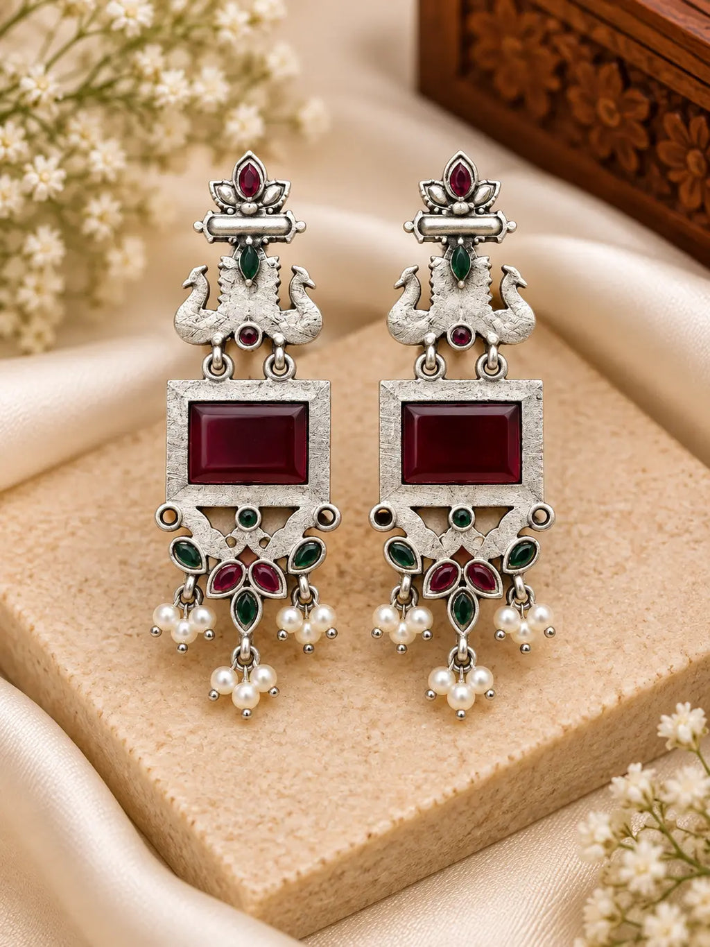 Elegant Dual-Tone Peacock Motif Statement Earrings