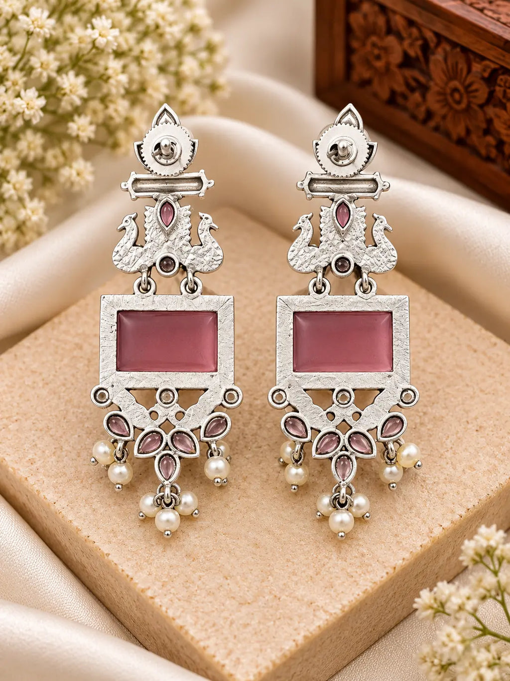Elegant Dual-Tone Peacock Motif Statement Earrings