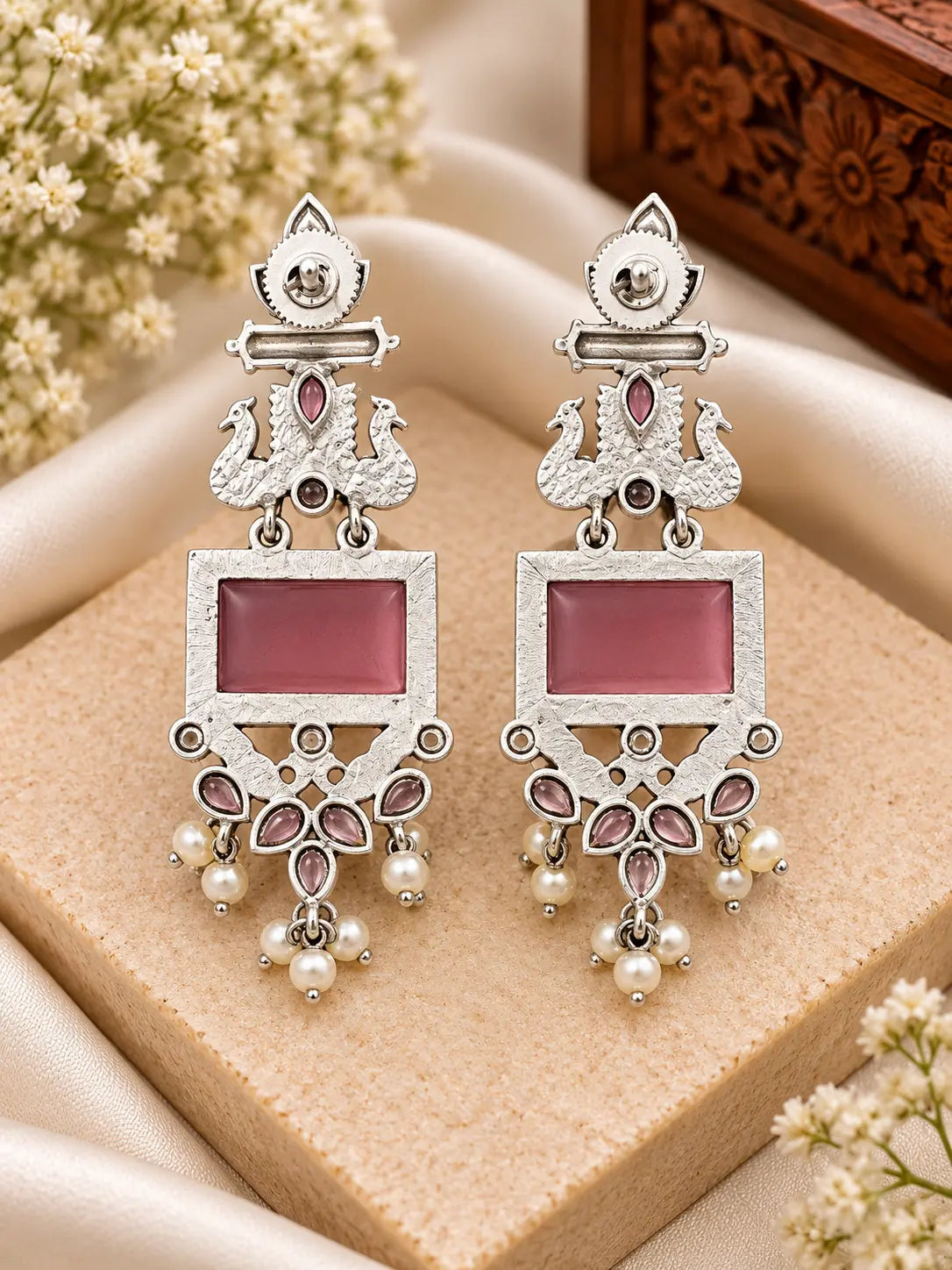 Elegant Dual-Tone Peacock Motif Statement Earrings