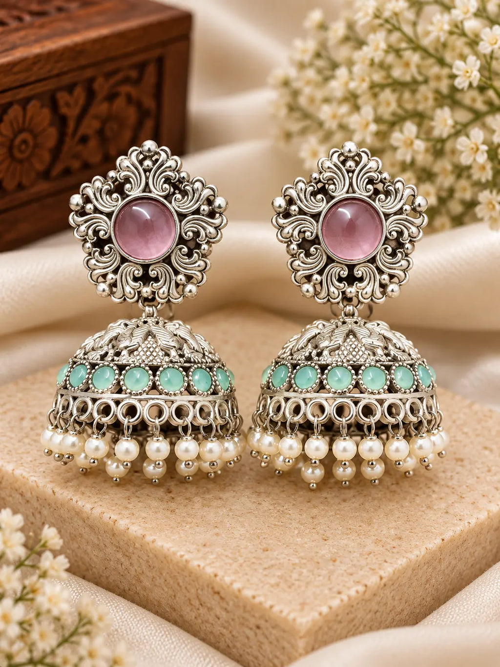 Oxidised Silver Statement Jhumkas