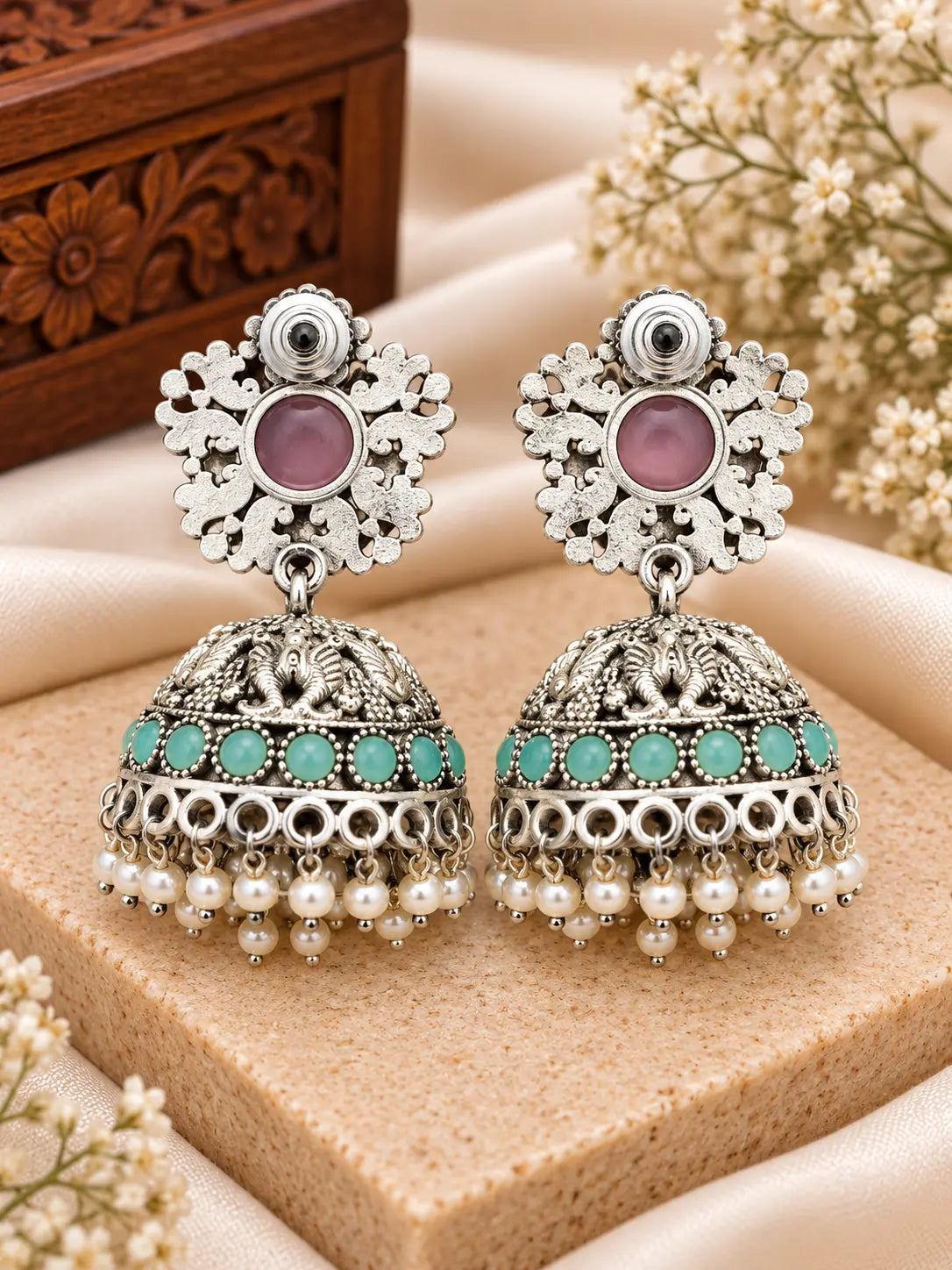 Oxidised Silver Statement Jhumkas