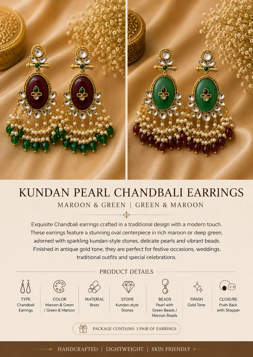 Traditional Kundan Pearl Chandbali Earrings