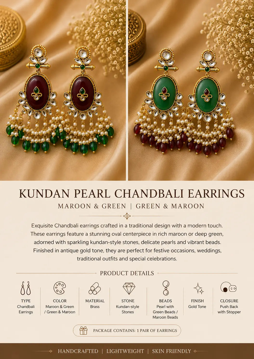 Traditional Kundan Pearl Chandbali Earrings