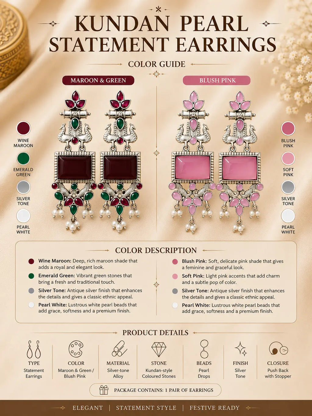 KUNDAN PEARL STATEMENT EARRINGS