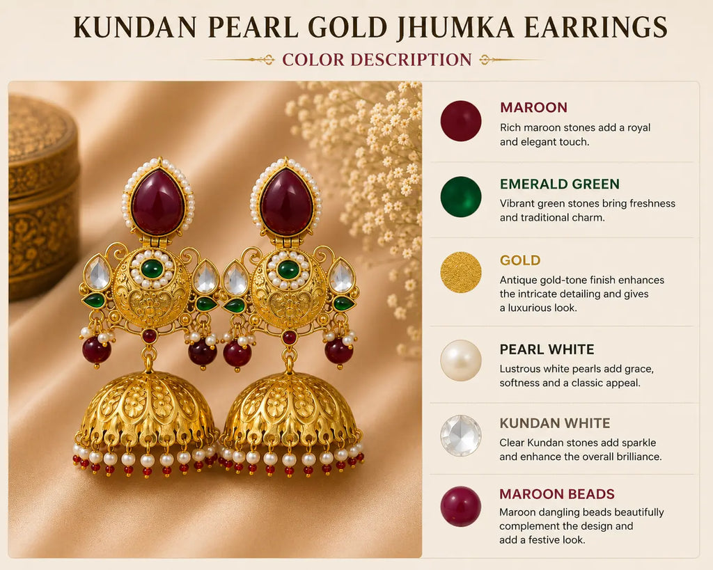 Kundan Pearl Gold Jhumka Earrings