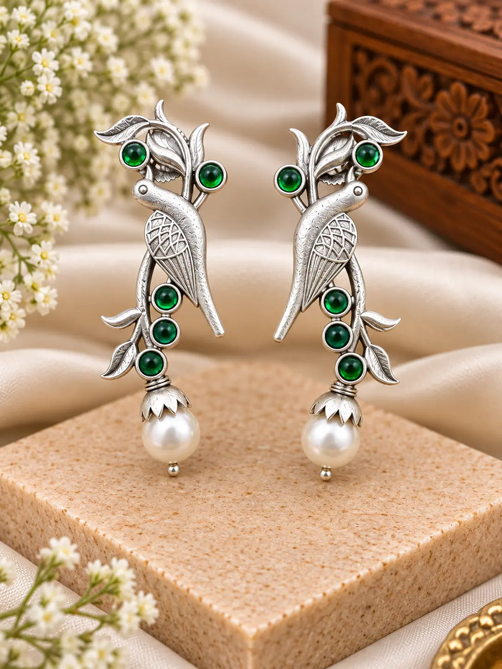 Royal Peacock Onyx Silver Statement Earrings