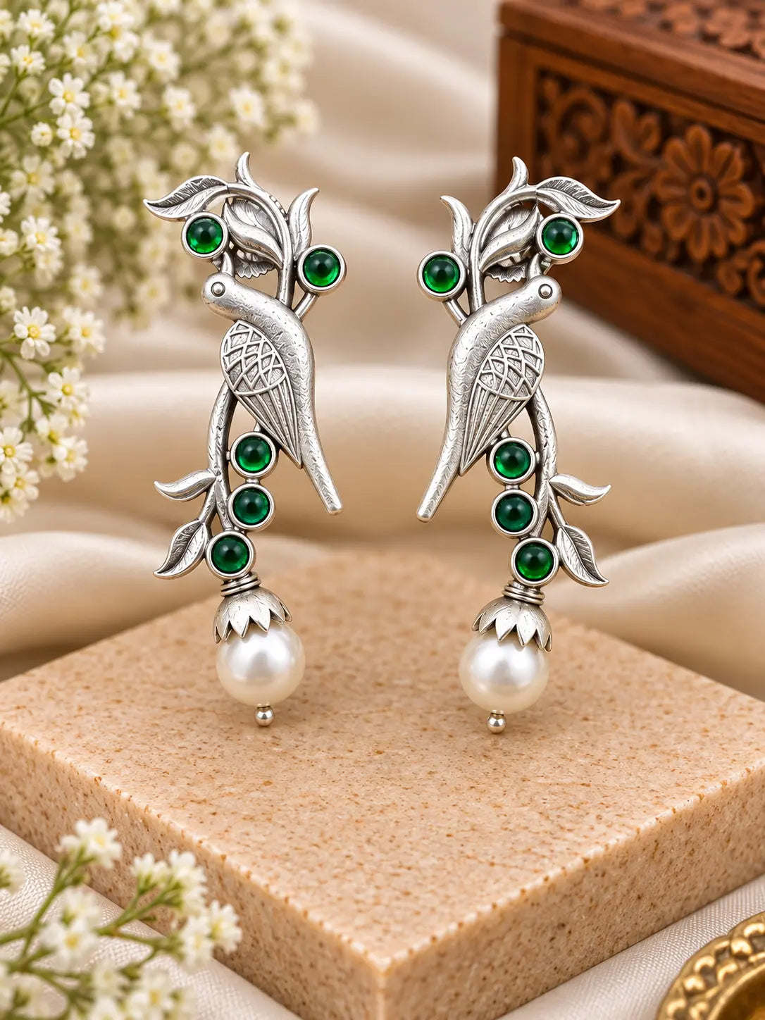 Royal Peacock Onyx Silver Statement Earrings