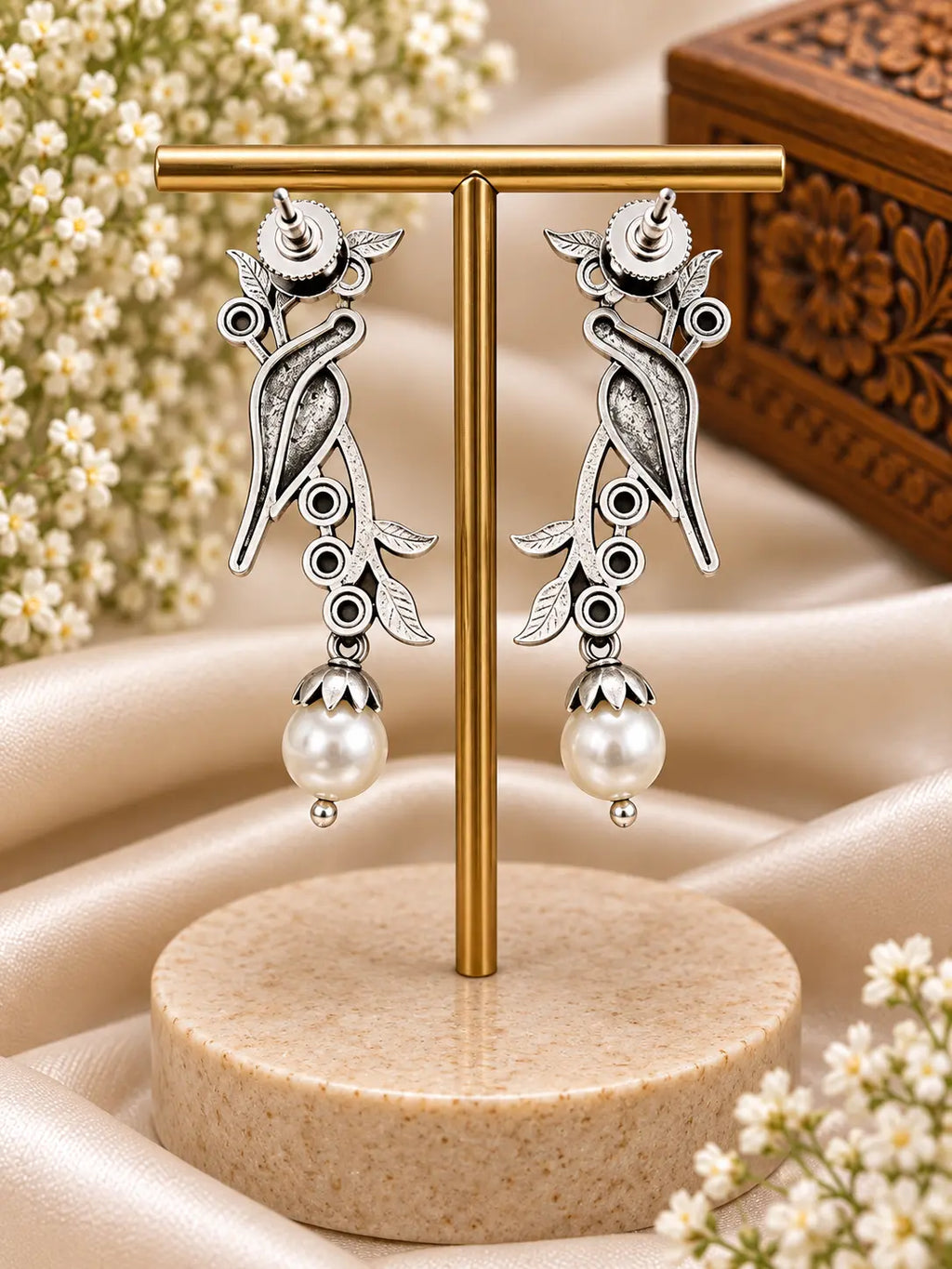 Royal Peacock Onyx Silver Statement Earrings