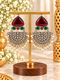 Oxidised Silver Pearl Chandbali Earrings