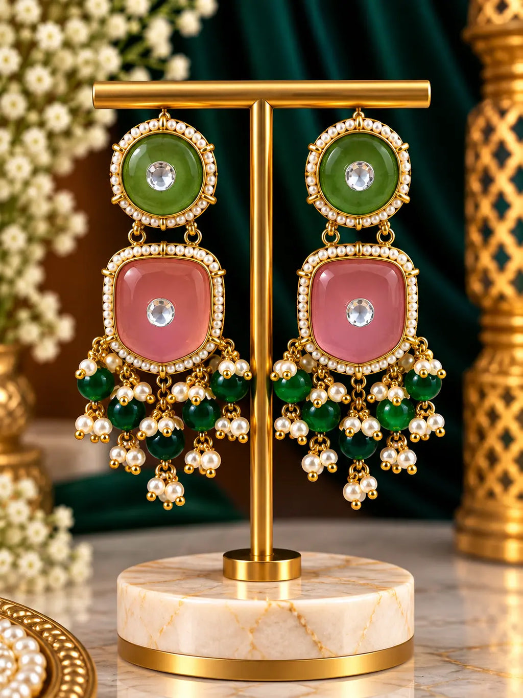 Stone Pearl Drop Earrings