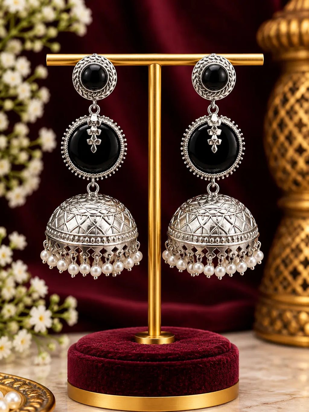 Oxidised Silver Jhumka Earrings