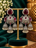 Pearl Oxidised Jhumka Earrings